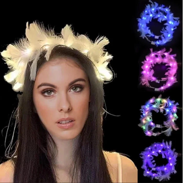  Led Işıklı RGB 3 Fonksiyonlu Otrişli Parti Tacı Beyaz Renk