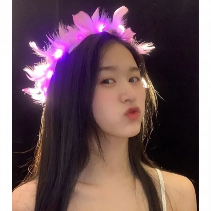  Led Işıklı RGB 3 Fonksiyonlu Otrişli Parti Tacı Pembe Renk