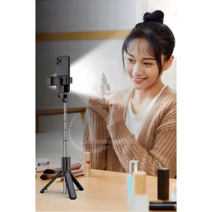BUĞZ Led Işıklı Selfie Çubuğu Bluetooth Kumandalı Kablosuz Tripot Selfie Monopod Selfie Stick (Beyaz) ( BUĞZ )