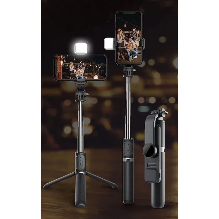 BUĞZ Led Işıklı Selfie Çubuğu Bluetooth Kumandalı Kablosuz Tripot Selfie Monopod Selfie Stick SİYAH