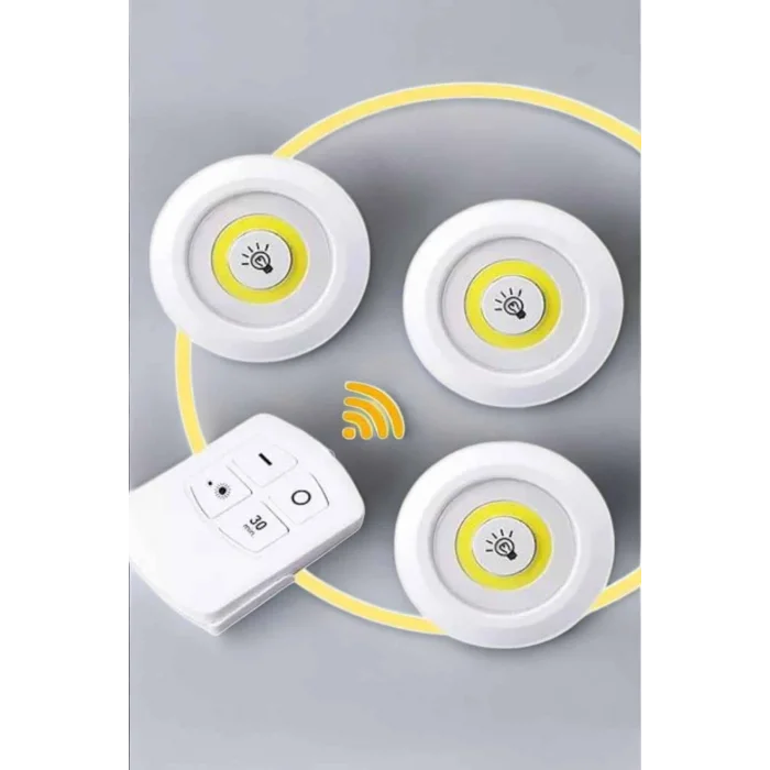 BUĞZ Led Lamba 3lü Uzaktan Kumandalı Yapışkanlı Beyaz Işık