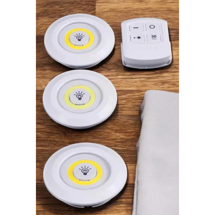  Led Lamba 3lü Uzaktan Kumandalı Yapışkanlı Beyaz Işık
