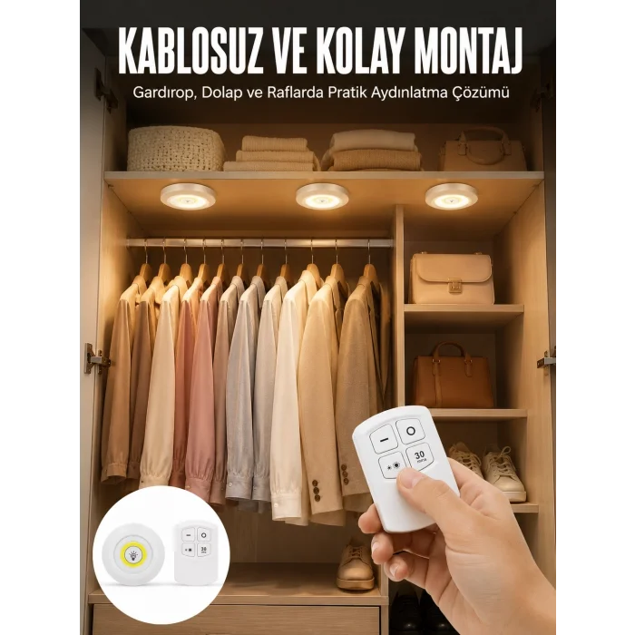 BUĞZ Led Lamba 3lü Uzaktan Kumandalı Yapışkanlı Beyaz Işık (Kopya)