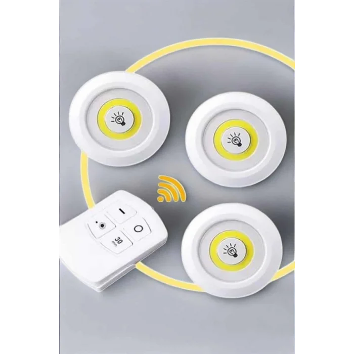 BUĞZ Led Lamba 3lü Uzaktan Kumandalı Yapışkanlı Beyaz Işık (Kopya) - BUĞZ
