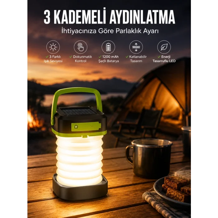 BUĞZ Led Lamba Kamp Lambası Hafif Taşınabilir Şarj Süreli Akordeon El Fenerli