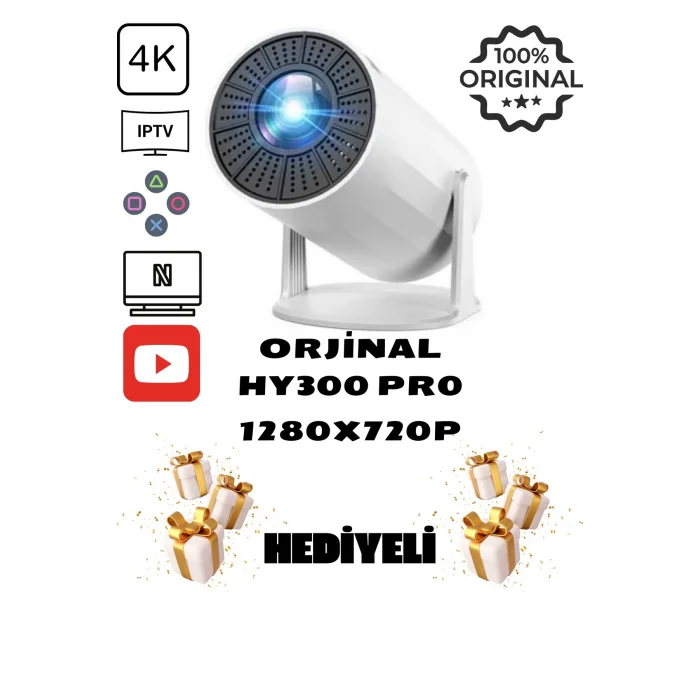 BUĞZ LED projeksiyon cihazı 4K çözünürlük 1280x720 beyaz 2000:1 kontrast USB HDMI kablosuz