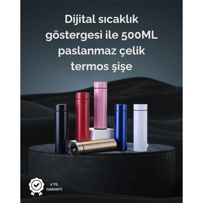  LED Sıcaklık Ölçerli 500ml Yalıtımlı Termos Şişe