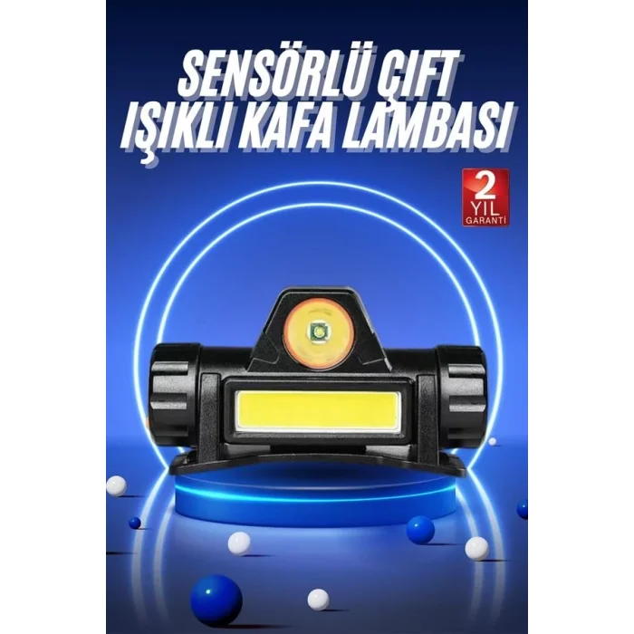  Ledli Şarjlı Kafa Lambası LED Şarjlı Su Geçirmez Kafa Feneri