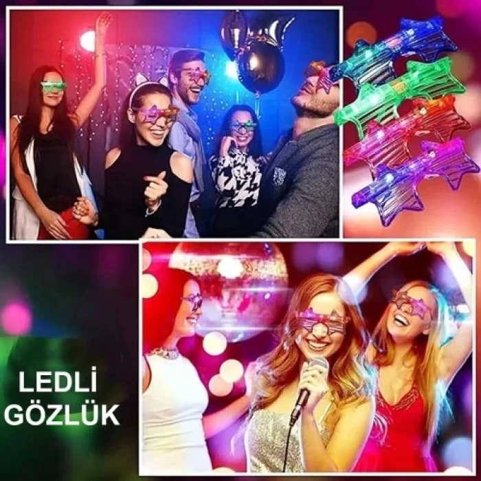  Ledli Yıldız Parti Gözlüğü 6 Renk 12 Adet