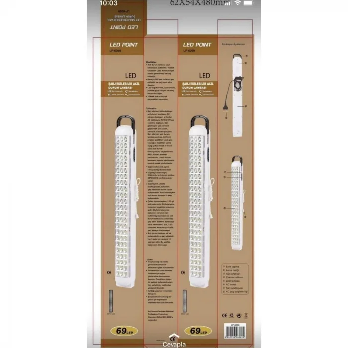 BUĞZ Ledpoint Lp-6069 Akülü 69 Led Şarjlı Işıldak