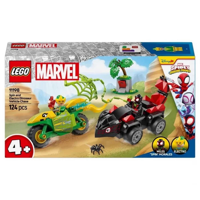  LEGO Marvel Spidey ve İnanılmaz Arkadaşları Spin ve Electro Dinozor Aracı Takibi 11198