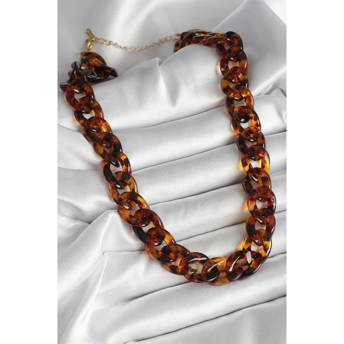 BUĞZ Leopar Desenli Mika Kalın Zincir Kadın Kolye