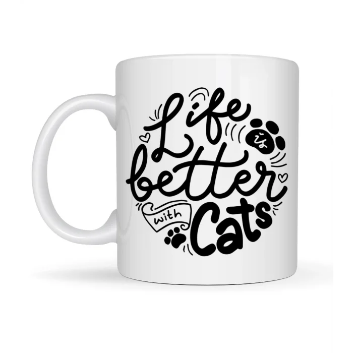 BUĞZ Life is Better With Cats – Kedi Severlere Özel Porselen Kupa MODEL 59 Sevimli Tasarım Hediyelik Kahve Kupası