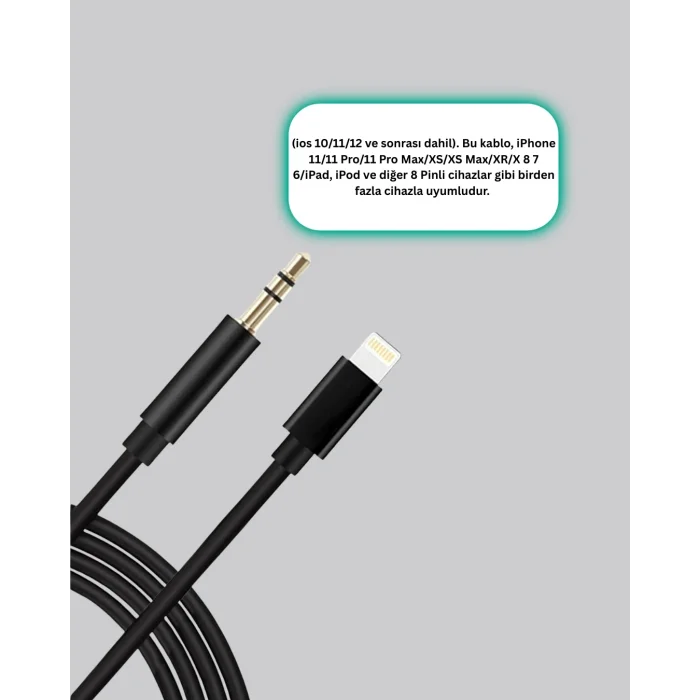 BUĞZ Lightning to 3.5mm Aux Ses Dönüştürücü Kablo 1 Metre Stereo Uyumlu