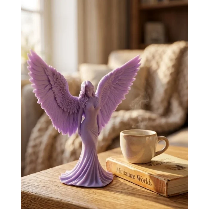 BUĞZ Lila Melek Biblo 3D Dekoratif Angel Figür Ev Aksesuarı