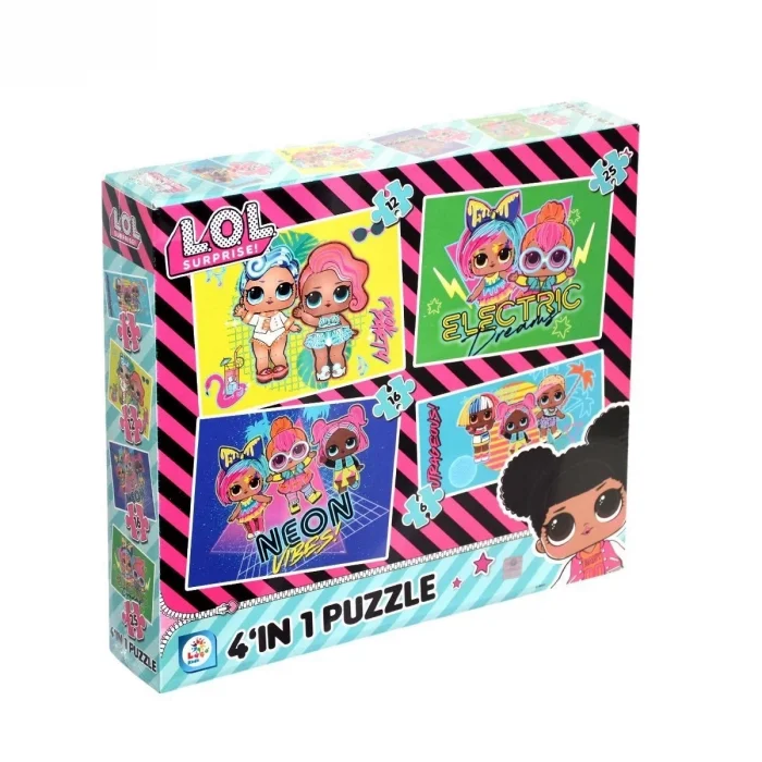  LOL7627 Laço Kids L.O.L. 4ü1 Kutuda Puzzle / 6+12+16+25 Parça Puzzle
