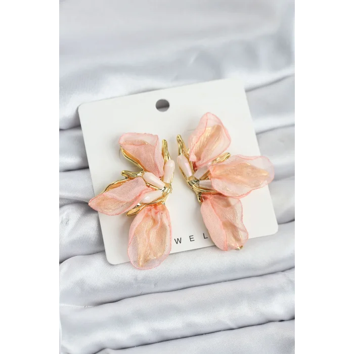 BUĞZ Lotus Model Yavruağızı Renk Tüllü Kadın Küpe