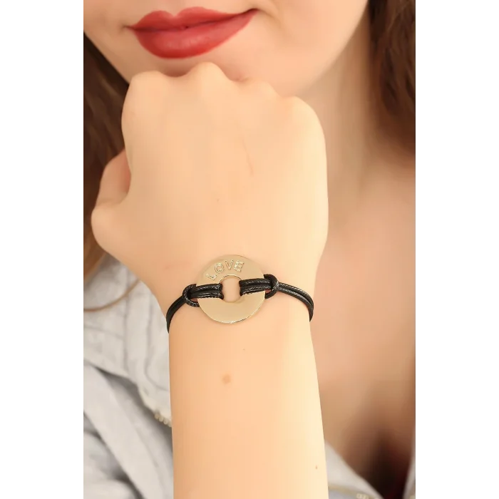 BUĞZ LOVE (Aşık) Siyah Deri İpli Unisex Mood Bileklik