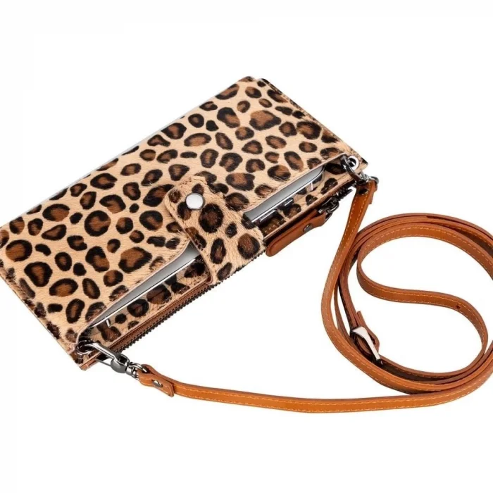  Lozan Strap 6.5 inch Uyumlu Deri Kartlıklı Kılıf LEO1 Leopar