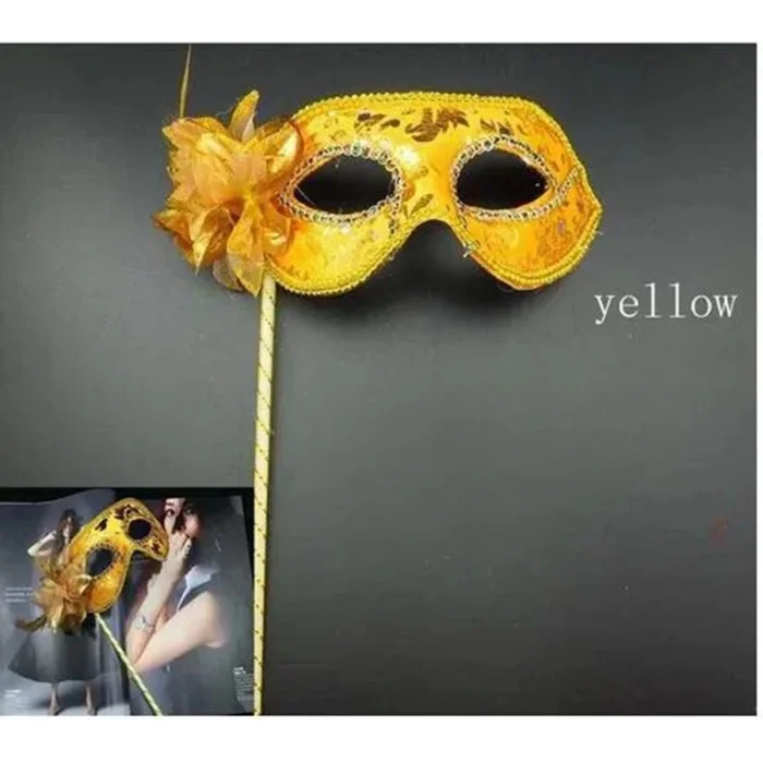 BUĞZ Lüks Taşlı Saplı Maskeli Balo Maskesi Altın Renk 35 Cm