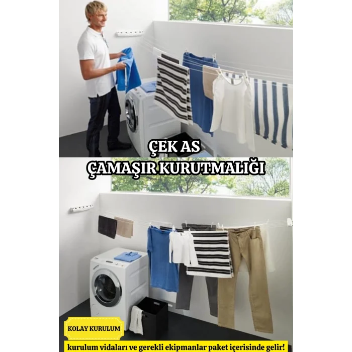  Lüx Çamaşır Kurutmalık Çek As 5 İpli 4 Metre Kolay Kurulum Açılır Kapanır Ergonomik Dayanıklı