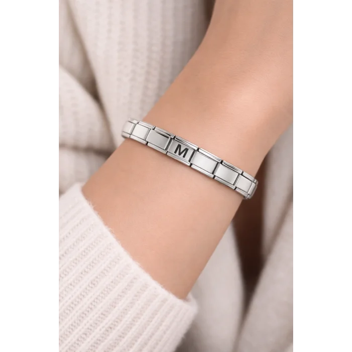 BUĞZ M Harfli Çelik Bileklik – Kişiye Özel Baş Harf Bileklik – Paslanmaz Çelik Zarif Bileklik