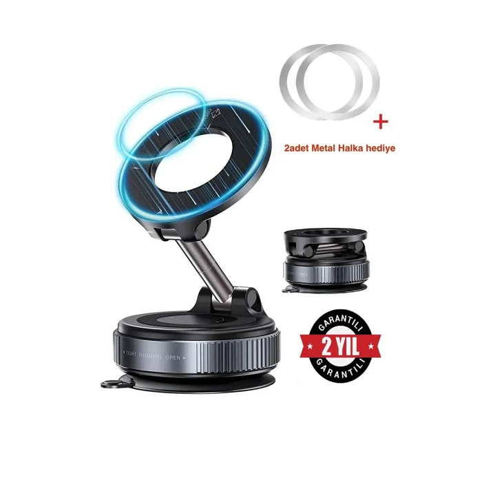 BUĞZ Magsafe Uyumlu 360 Döner Vakumlu Araç Masa ve Duvar Tipi Halka Telefon Tutucu Standı