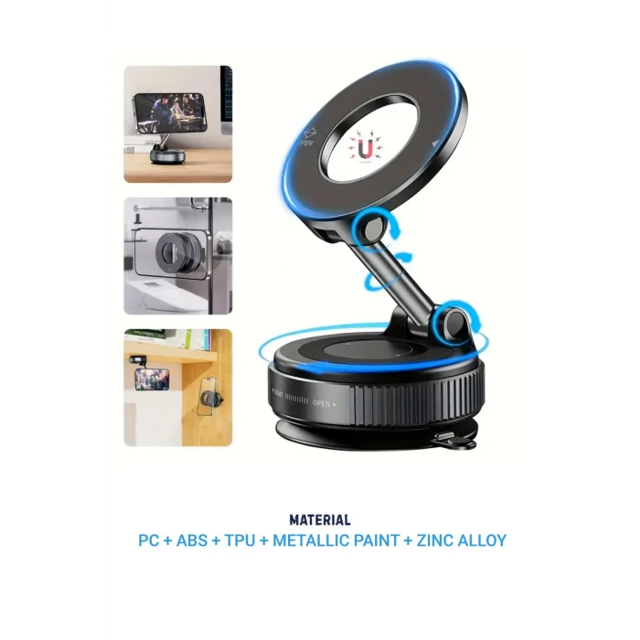 BUĞZ Magsafe Uyumlu 360 Döner Vakumlu Araç Masa ve Duvar Tipi Halka Telefon Tutucu Standı