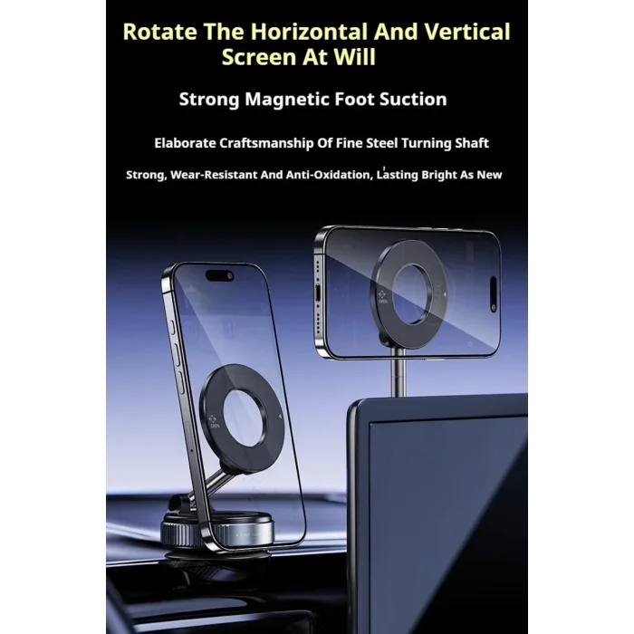 BUĞZ Magsafe Uyumlu 360 Döner Vakumlu Araç Masa ve Duvar Tipi Halka Telefon Tutucu Standı