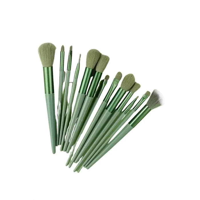  Makyaj Fırça Seti Yeşil 13 Parça Fondöten Fırçası Allık Fırçası Far Fırçası