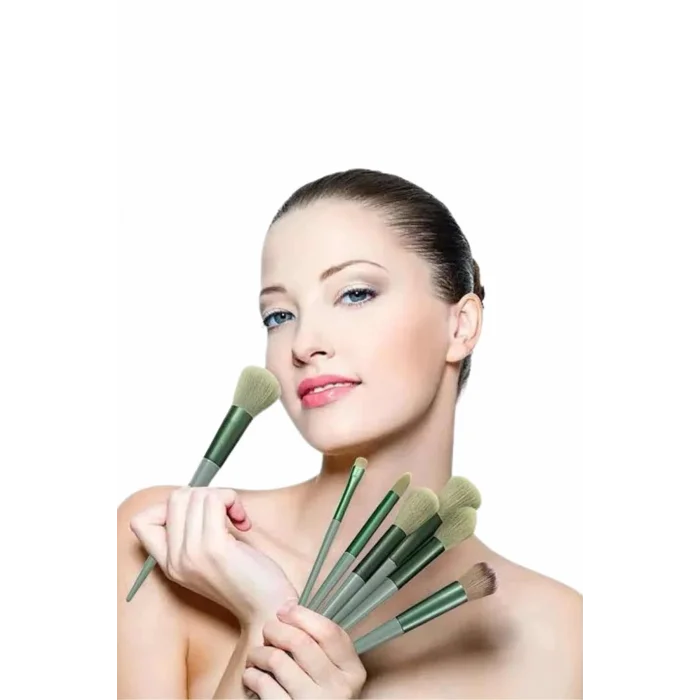  Makyaj Fırça Seti Yeşil 13 Parça Fondöten Fırçası Allık Fırçası Far Fırçası