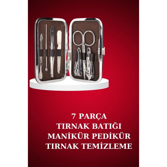 BUĞZ Manikür Pedikür Seti 7 Parça Tırnak Makası Kaş Makası Cımbız Çantalı