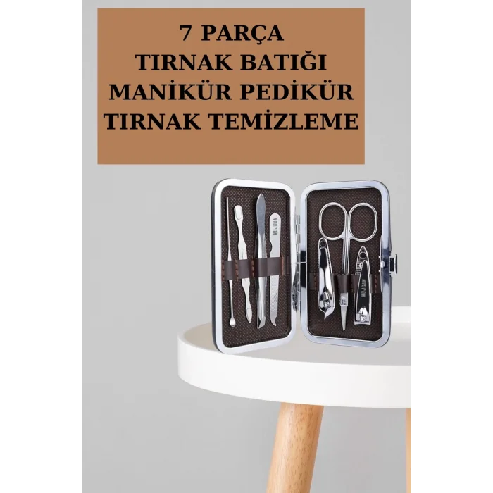 BUĞZ Manikür Pedikür Seti 7 Parça Tırnak Makası Kaş Makası Cımbız Çantalı