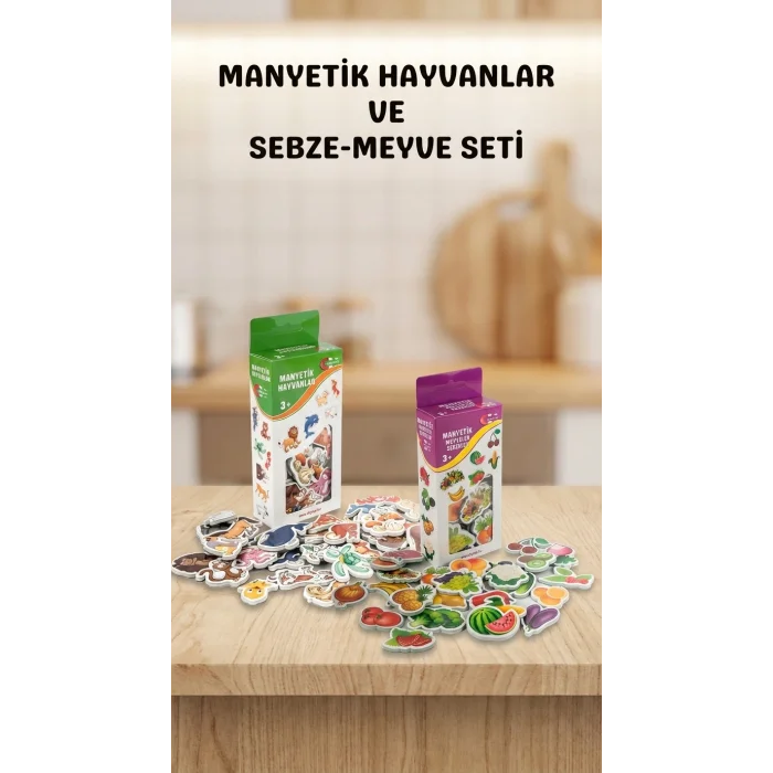 BUĞZ Manyetik Mıknatıslı Eğitici Hayvan ve Sebze Meyve Oyuncak Seti 56 Parça