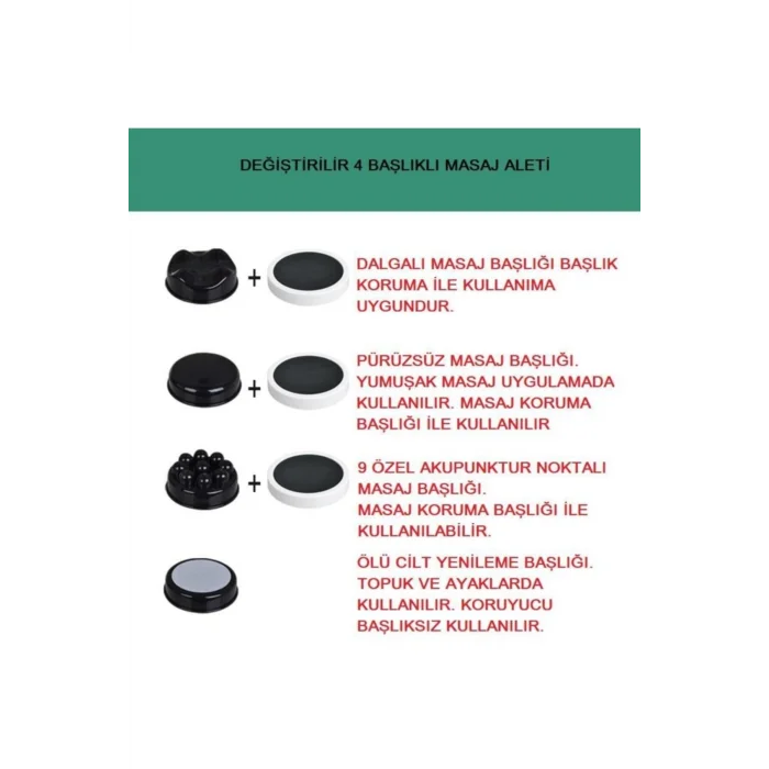 BUĞZ Masaj cihazı 4 başlıklı vücut masaj aleti elektrikli titreşimli ergonomik tasarım