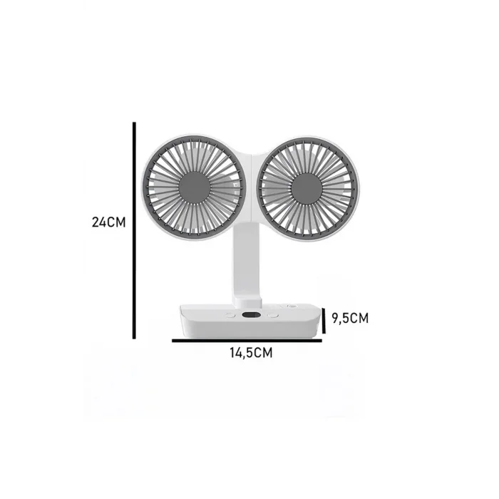BUĞZ Masaüstü Dijital Ekranlı Çift Fanlı Led Işıklı Soğutucu Fan Ev Ofis Şarjlı Vantilatör