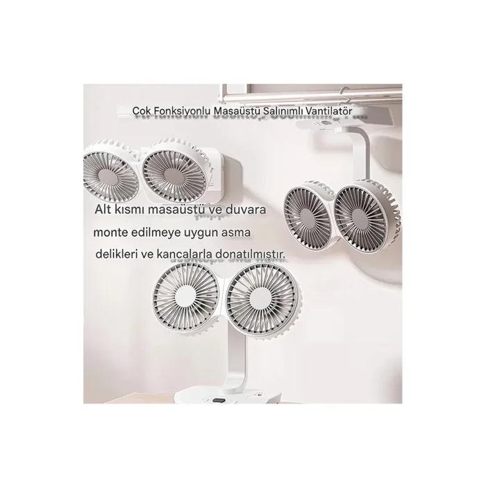 BUĞZ Masaüstü Dijital Ekranlı Çift Fanlı Led Işıklı Soğutucu Fan Ev Ofis Şarjlı Vantilatör - Lisinya