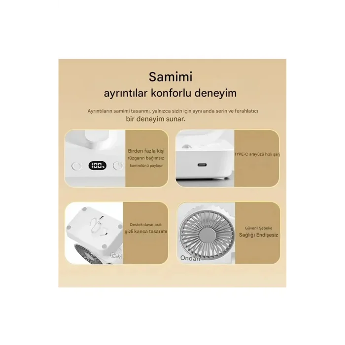 BUĞZ Masaüstü Dijital Ekranlı Çift Fanlı Led Işıklı Soğutucu Fan Ev Ofis Şarjlı Vantilatör - Lisinya