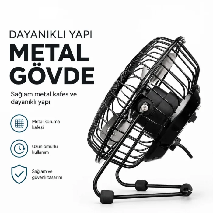 BUĞZ Masaüstü Mini USB Fan - Metal Gövdeli - Ultra Sessiz