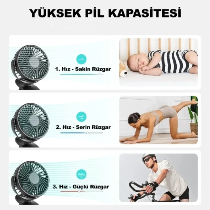 BUĞZ Masaüstü Şarjlı Klipsli Portatif Fan