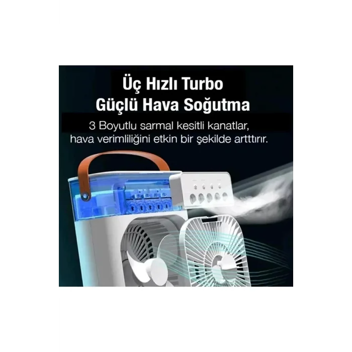 BUĞZ Masaüstü Taşınabilir Buzlu Soğutucu Vantilatör, Su Soğutmalı ve LED Işıklı Beyaz Fan
