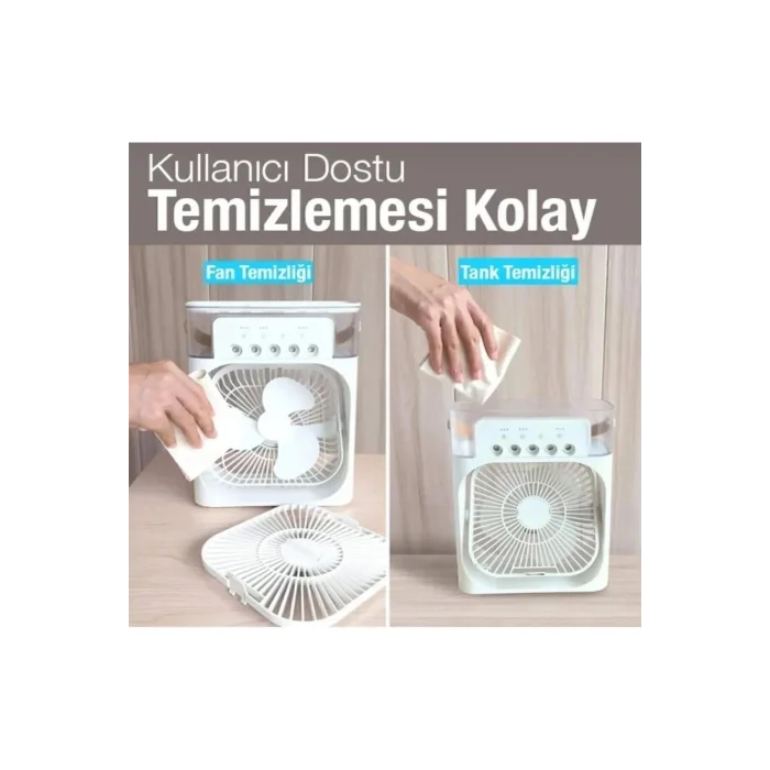 BUĞZ Masaüstü Taşınabilir Buzlu Soğutucu Vantilatör, Su Soğutmalı ve LED Işıklı Beyaz Fan
