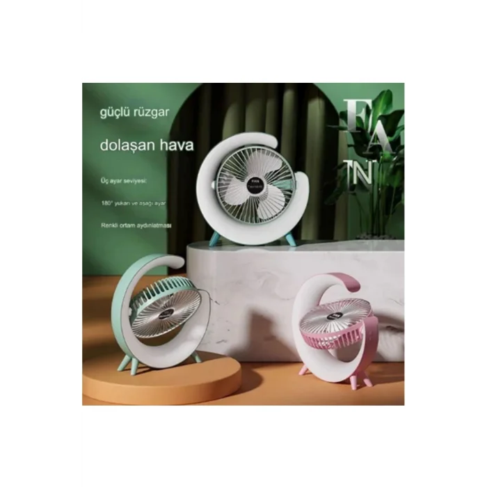 BUĞZ Masaüstü Vantilatör Usb Şarjlı Rgb Led Işıklı 3 Kademeli 180° Ayarlanabilir Soğutucu Fan Pembe - Lisinya