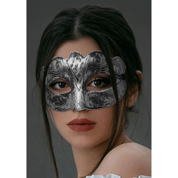 BUĞZ Maskeli Balo Antik Gri Gümüş Eskitilmiş Maske Balo Venedik
