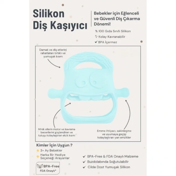 BUĞZ Mavi Bebek Silikon Diş Kaşıyıcı