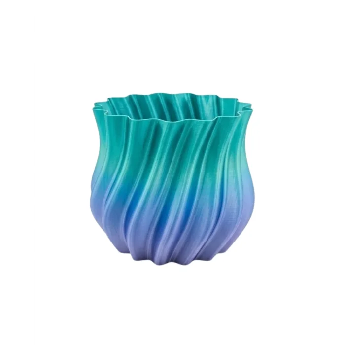 BUĞZ Mavi Degrade Kıvrımlı 3D Vazo Minimal Modern Ev Dekoru