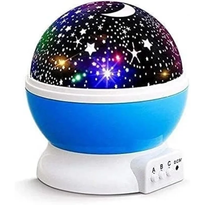 BUĞZ Mavi Dönen Renkli Ay Yıldızlı Gökyüzü Yansıtmalı Projeksiyon Gece Lambası Çocuk Bebek Parti Odası