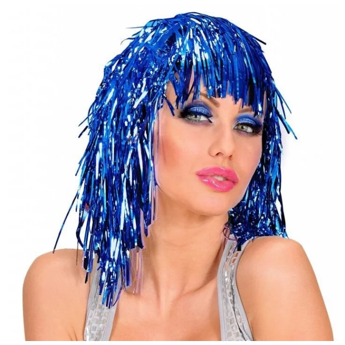 BUĞZ Mavi Işıltılı Metalize Parti Peruğu