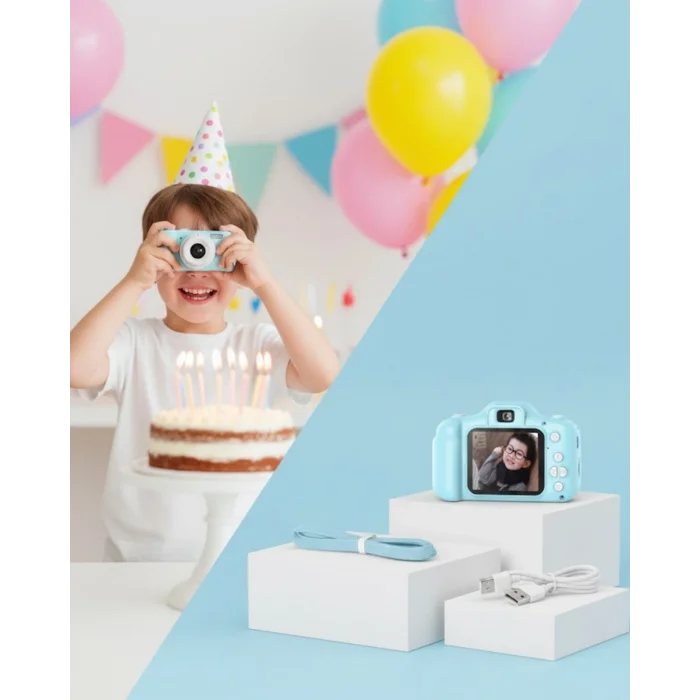 BUĞZ Mavi Kompakt Dijital Kamera HD Video ve Fotoğraf Çekim Özellikli USB Bağlantılı