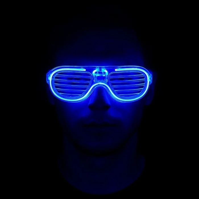 BUĞZ Mavi Led Işıklı Parti Gözlüğü - Neon Glow Şerit Gözlük 3 Modlu